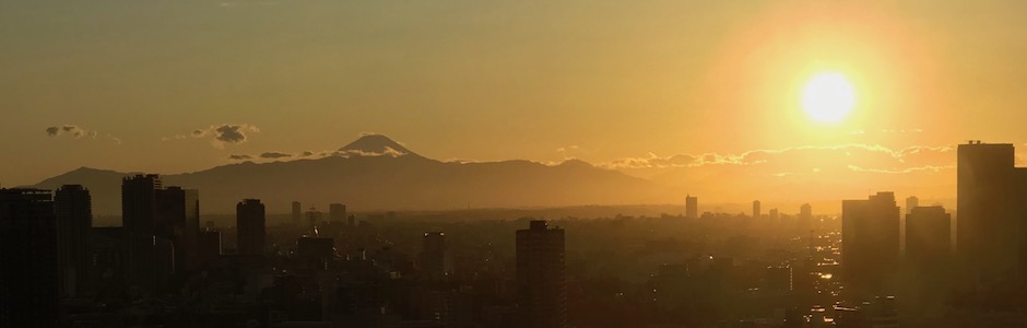 富士山夕景、品川から