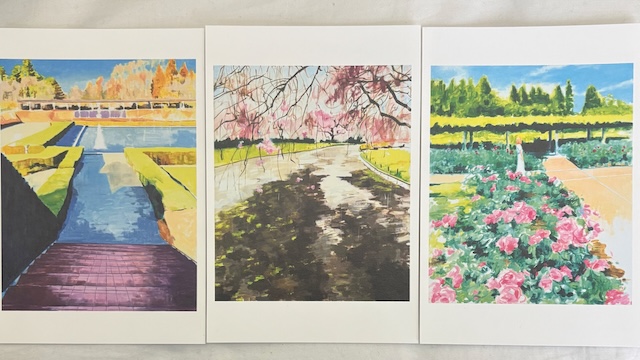 神代植物公園の風景画、絵葉書3枚