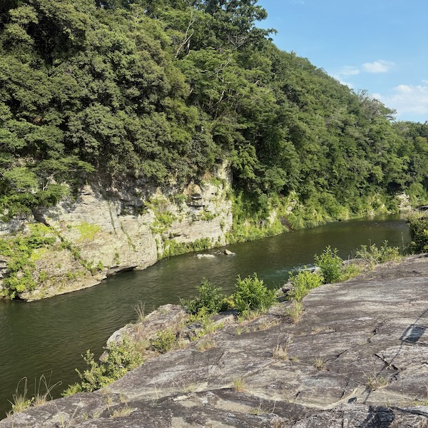 岩畳の川沿いの崖