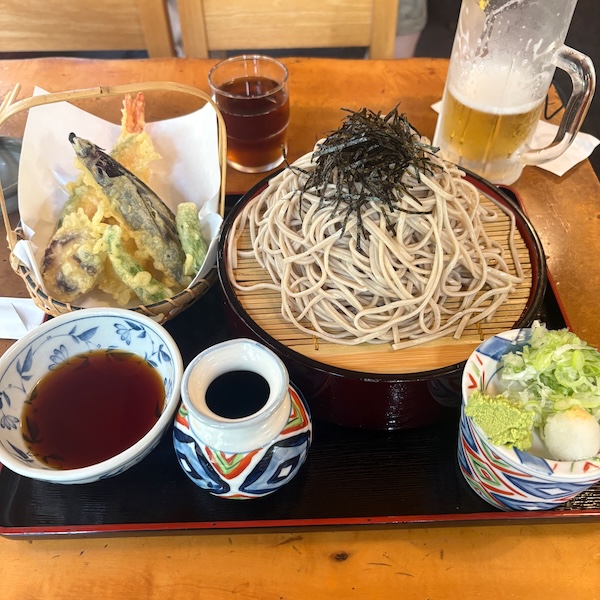 生ビールと天ざる